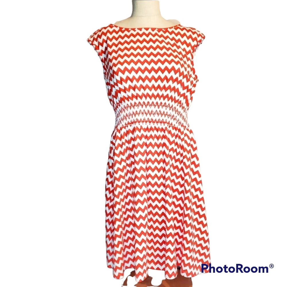 Kate Spade dress NWT Leora tangerine orange white chevron zigzag sz M sleeveless